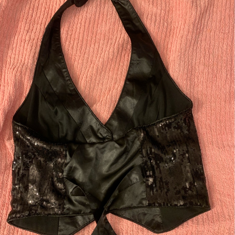Black Twenty One sequin halter vest with pockets,Sm - Picture 13 of 16